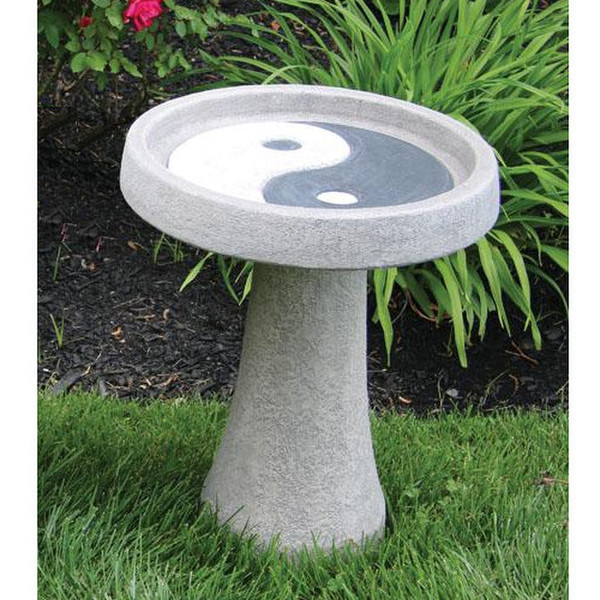Yin Yang Garden Bird Bath Cast Stone adorned with a special finish